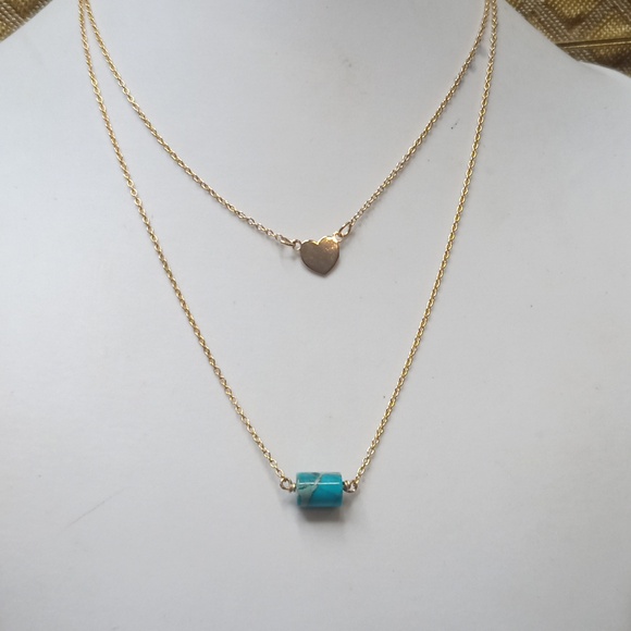 Blue Jasper Layered Necklace Gold Plated 925 Sterling Silver Set